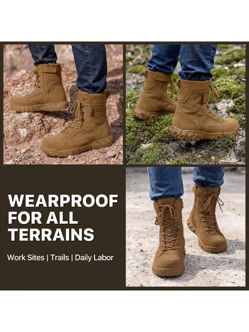 Men's Brown Combat Boots Durable Suede Leather Military Boot Desert Boot